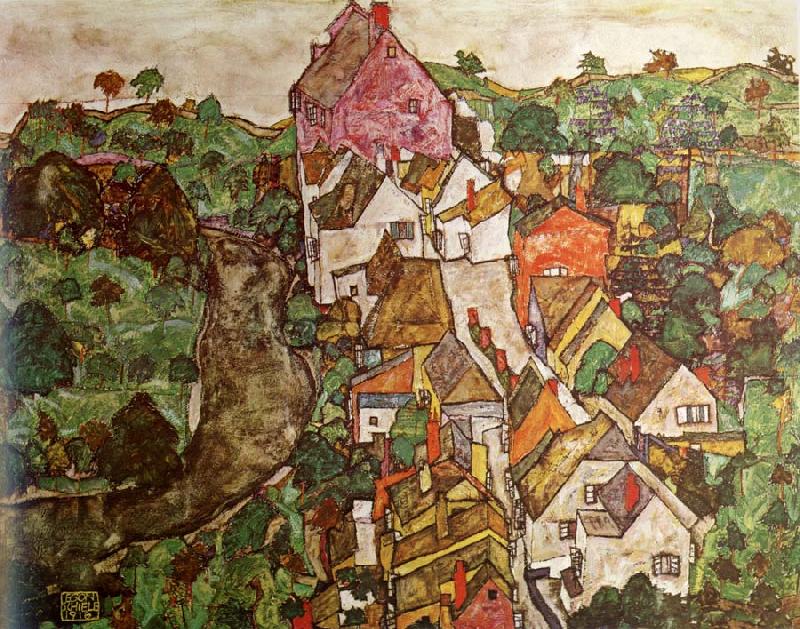 Egon Schiele Landscape at Krumau oil painting image